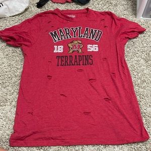 Red distressed University of Maryland tshirt